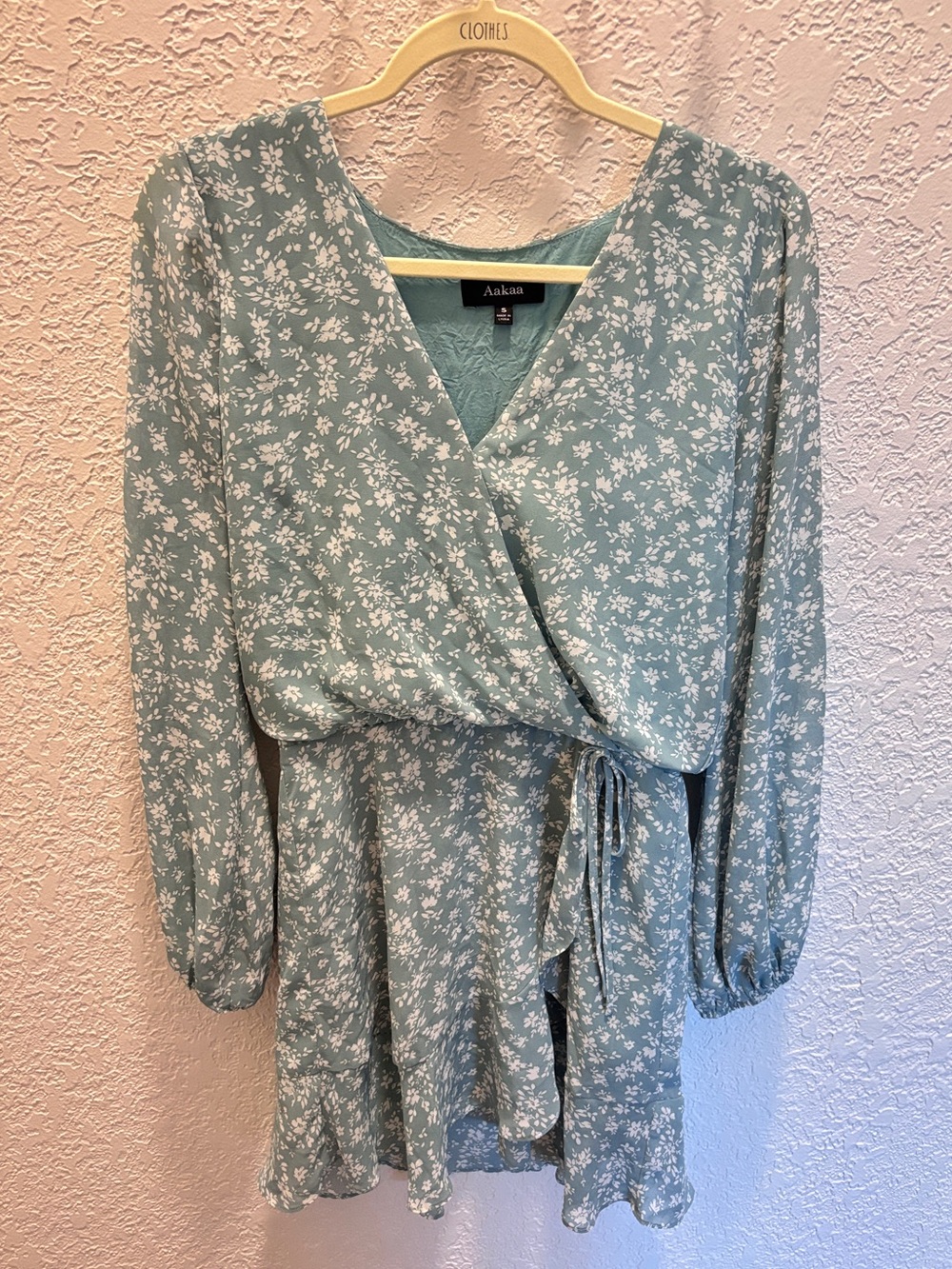 Aakaa Mint Green Floral Wrap Dress with White Print